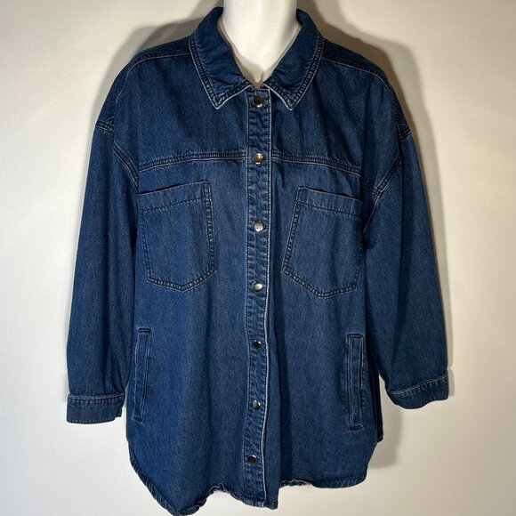 Eloquii SZ 22/24 Blue Denim Shacket Shirt Oversized Street Style Western Staple - Picture 2 of 9